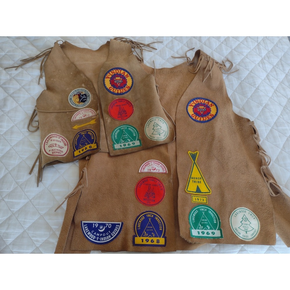 Vtg 60s 70s YMCA Indian Guides Suede Fringe Vest Pair Apollo 17 NASA Lakewood